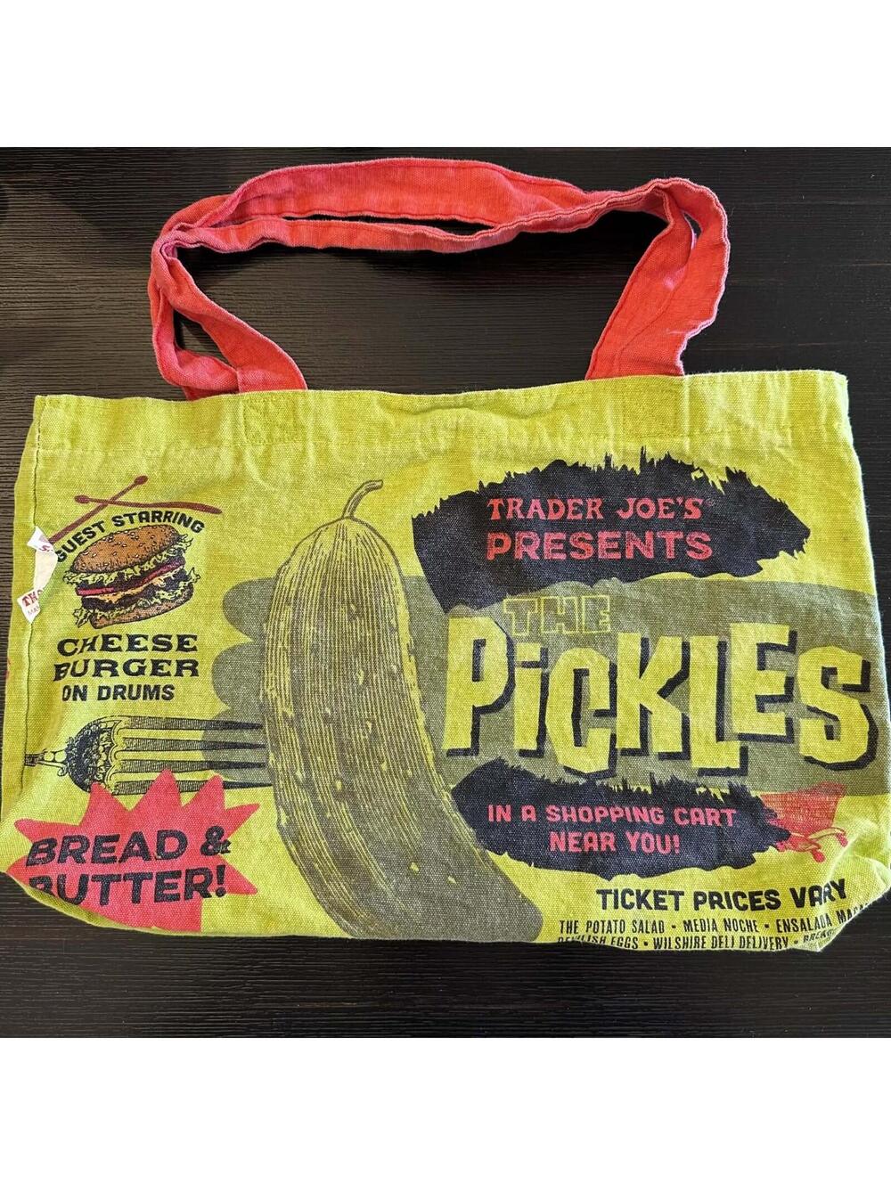 Trader Joe’s Pickle Reusable Tote Bag Green Red Grocery Shopping Pickle In A Jar